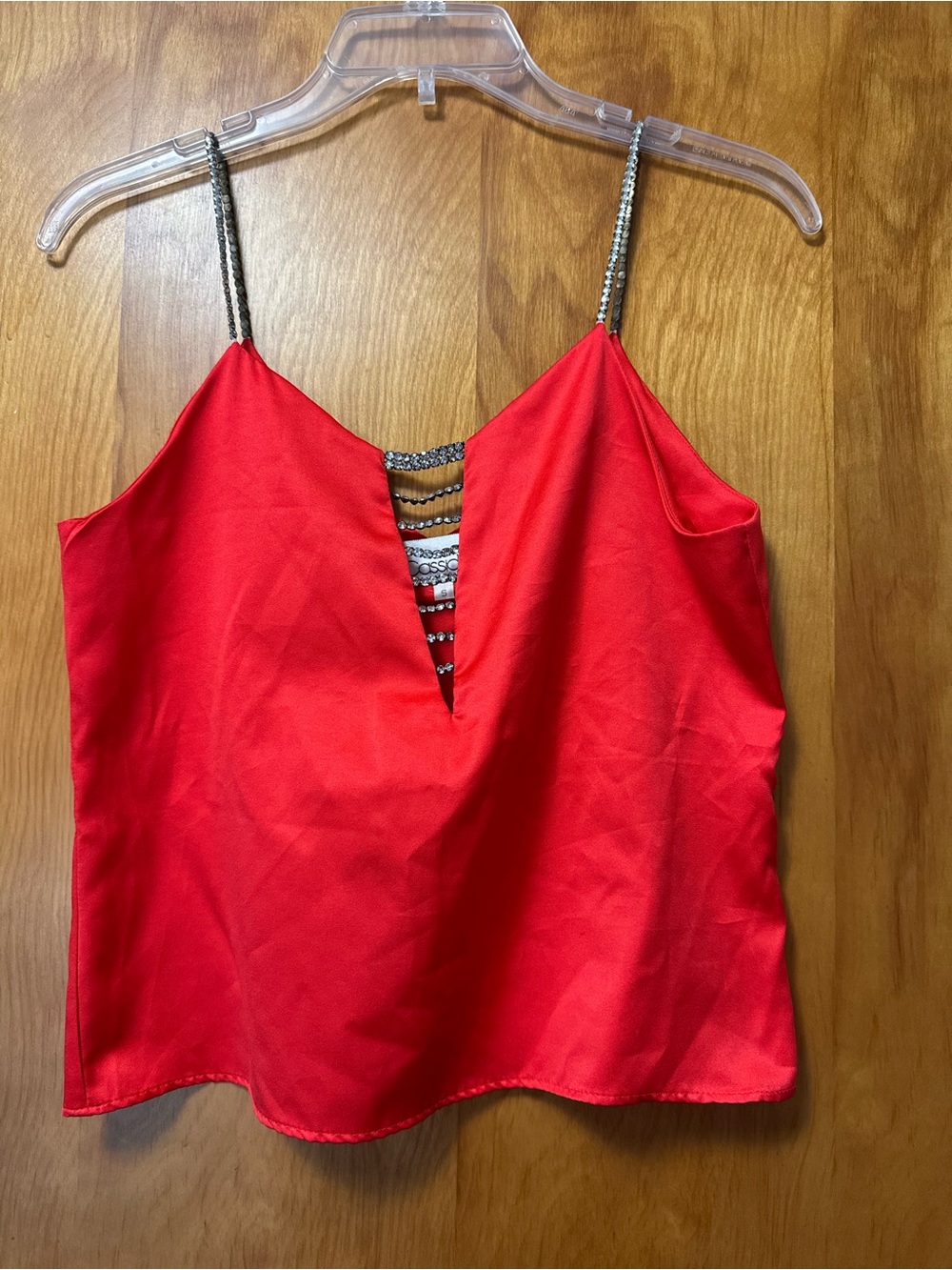 Red Satin V-Neck Cami with Beaded Straps